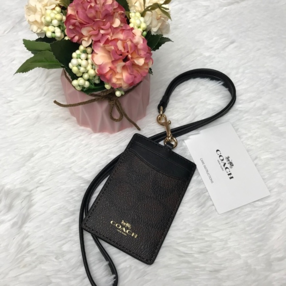 NWT Coach ID Lanyard Black Brown 2 hr FLASH SALE !